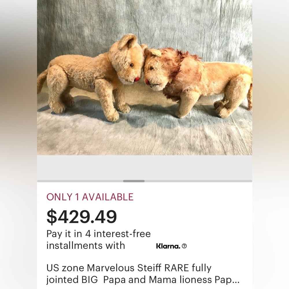 STEIFF Pair Vintage Estate Leo The Lion and Lioness JOINTED Stuffed Animal Toys - Picture 7 of 10